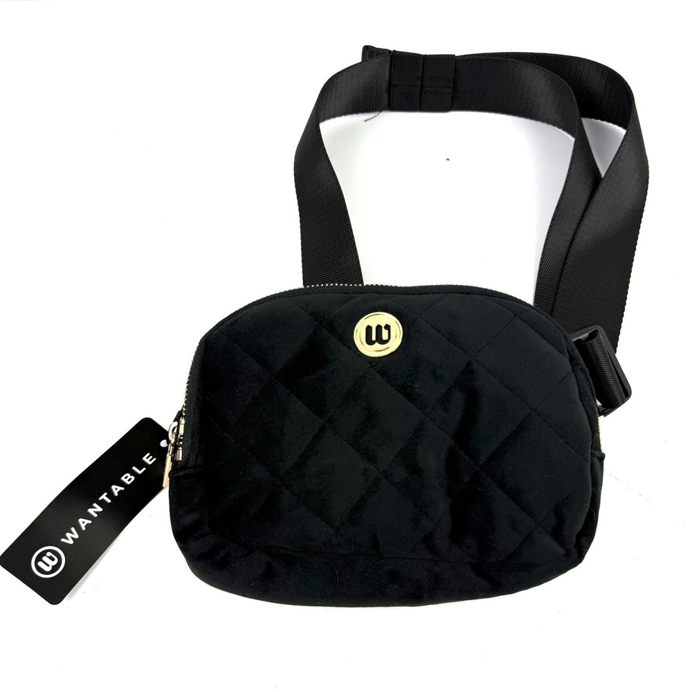 Wantable Cozytober Belt Bag Black Velvet Waist Fanny Pack Travel Everyday NWT